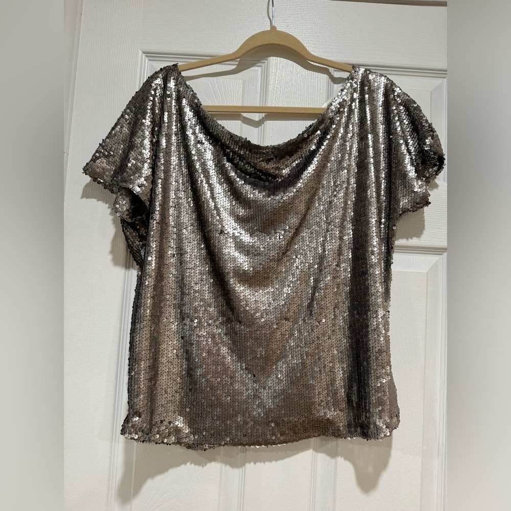 Off Shoulder Silver Grey Sequin Top Size Small Hayden LA Like New